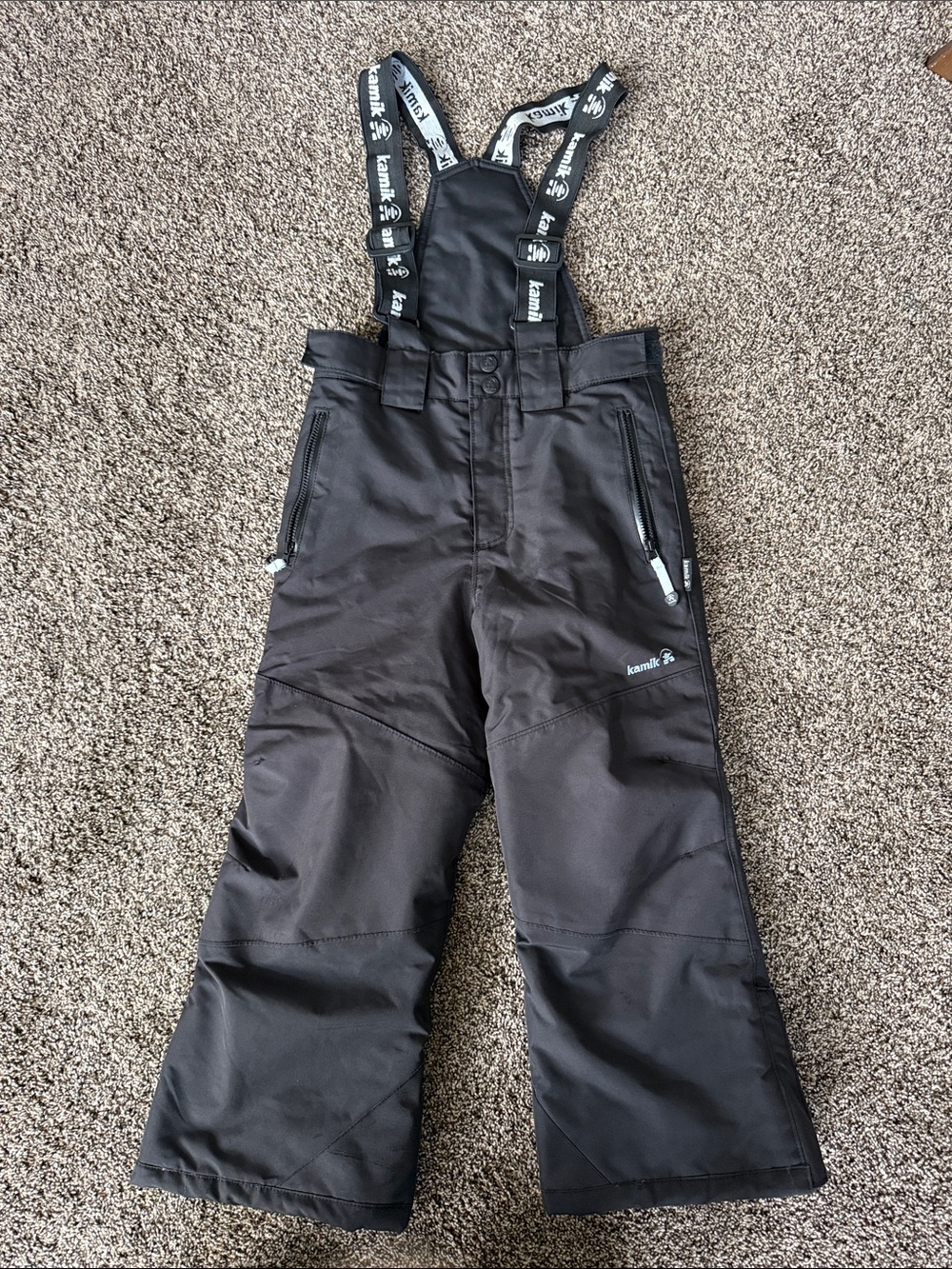 Kamik Black Kids Insulated Snow Overalls with Logo Suspenders